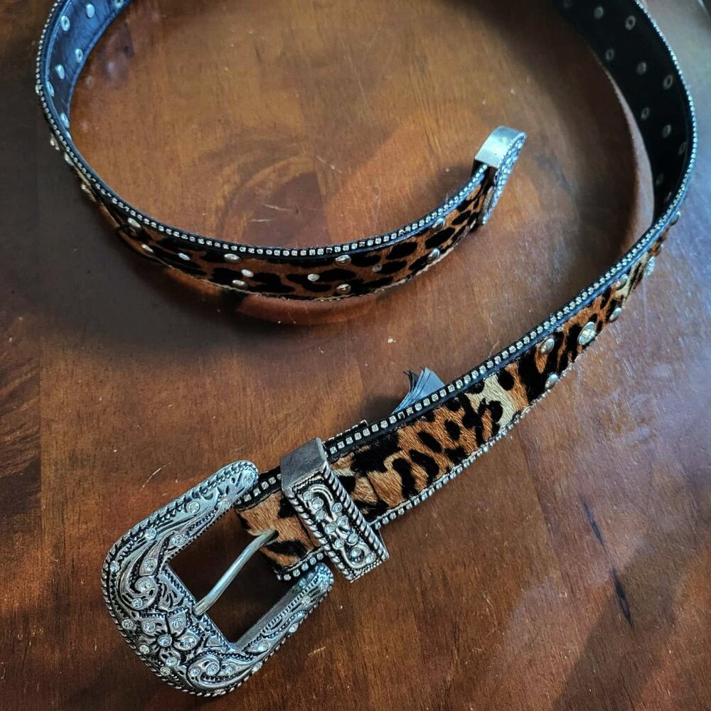 Zara Leather And Rhinestone Animal Print Belt